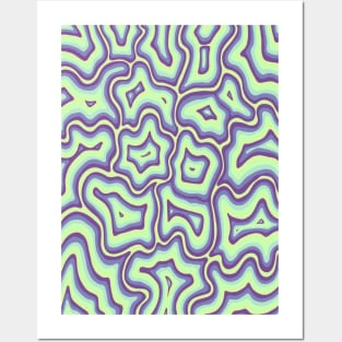 Green and Purple Groovy Liquid Marble Swirl Posters and Art